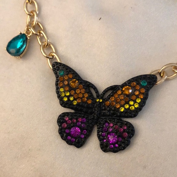 Betsey Johnson Gold Tone Black Butterfly Pendant Necklace Multi Colored Crystal - Picture 10 of 16